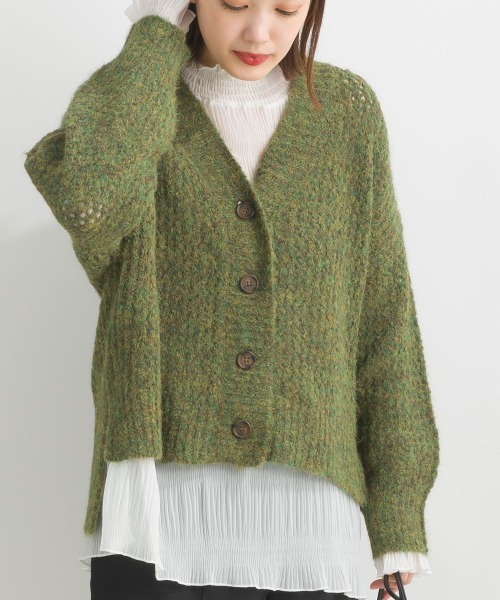 terrace(テラス)の「メランジメッシュニットカーディガン(カーディガン/ボレロ・レディース・モカ/イエロー×グリーン/ブラック/レッド/グリーン・MEDIUM)」の3枚目の写真