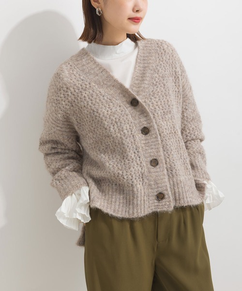 terrace(テラス)の「メランジメッシュニットカーディガン(カーディガン/ボレロ・レディース・モカ/イエロー×グリーン/ブラック/レッド/グリーン・MEDIUM)」の7枚目の写真