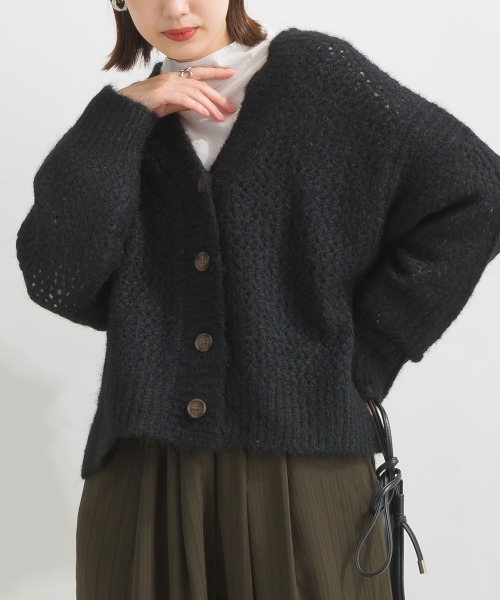 terrace(テラス)の「メランジメッシュニットカーディガン(カーディガン/ボレロ・レディース・モカ/イエロー×グリーン/ブラック/レッド/グリーン・MEDIUM)」の8枚目の写真
