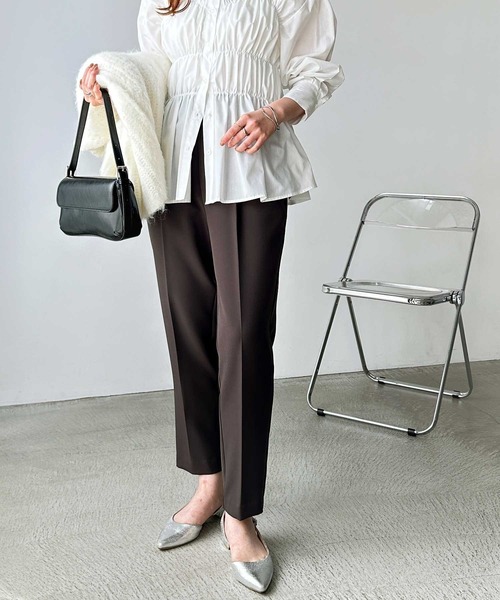 セール】美脚きれい魅せ！センタープレステーパードパンツ（スラックス