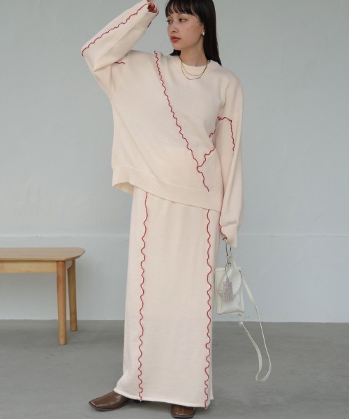 Bab（バブ）の「【セットアップ対応】ウェーブメロウニットスカート（スカート・レディース・ブラック/グレー/アイボリー・FREE）」の2枚目の写真