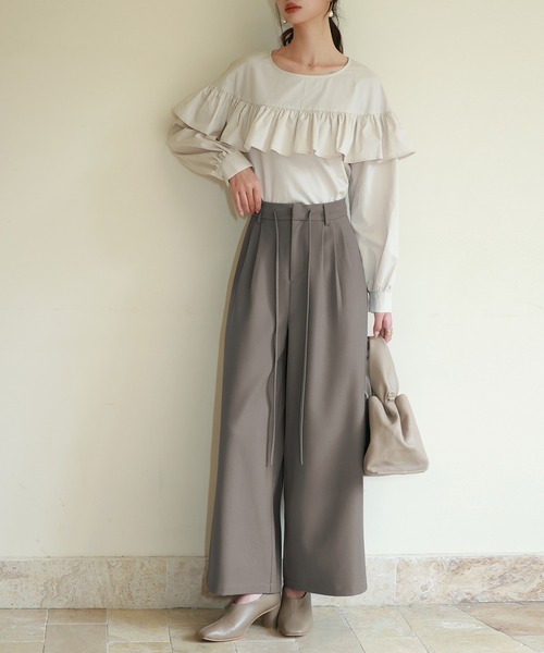 SAISON DE PAPILLON(セゾンドパピヨン)の「フロントリボンハイウエストワイドパンツ(その他パンツ・レディース・ブラック/ベージュ/ブラウン/チャコール・S/M/L)」の12枚目の写真