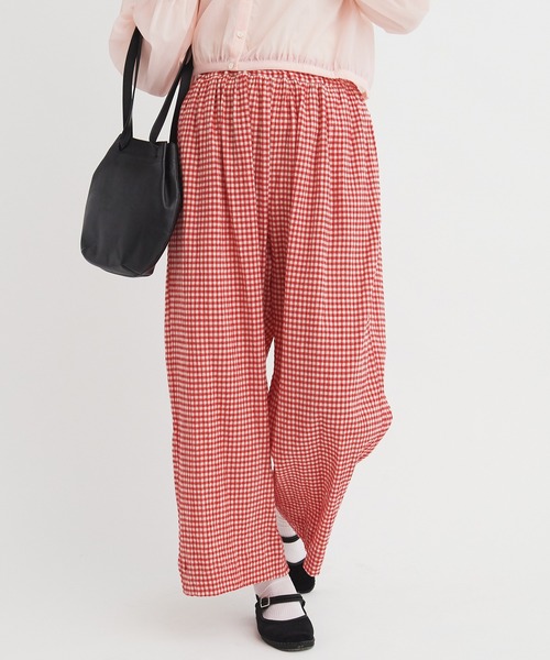 bulle de savon（ビュルデサボン）の「ちぢみgingham パンツ（その他パンツ・レディース・レッド/ブラック・FREE）」の3枚目の写真