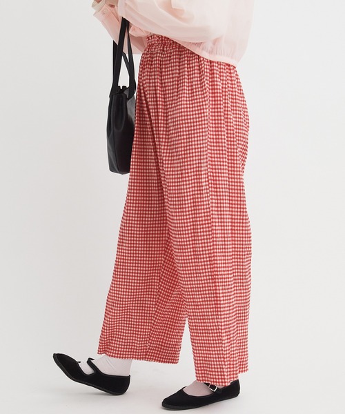 bulle de savon（ビュルデサボン）の「ちぢみgingham パンツ（その他パンツ・レディース・レッド/ブラック・FREE）」の4枚目の写真