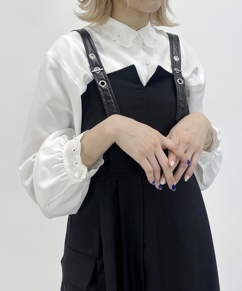 179/WG（イチナナキュウダブルジー）の「スカラップ刺繍ブラウス（シャツ/ブラウス・レディース・オフホワイト/ブラック/ミント/ピンク・MEDIUM）」の2枚目の写真