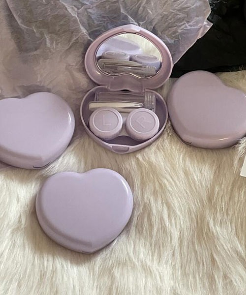 コンタクトレンズケース 入れ物 コンタクト 収納 ハート型 ピンク コンタクトレンズケース カラコンケース 携帯用 持ち運び ミラー
