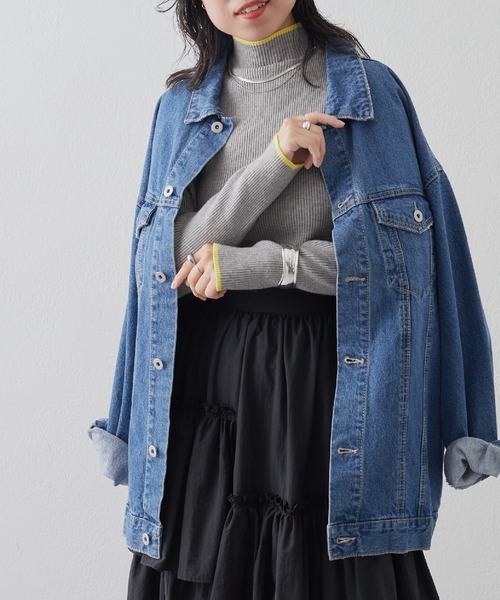 COLONY 2139（コロニートゥーワンスリーナイン）の「PBT配色ラインハイネックリブニット（ニット/セーター・レディース・サックスブルー/グレー/オレンジ/ベージュ/ライトグリーン/アイボリー/ブラック/ブルー・FREE）」の19枚目の写真