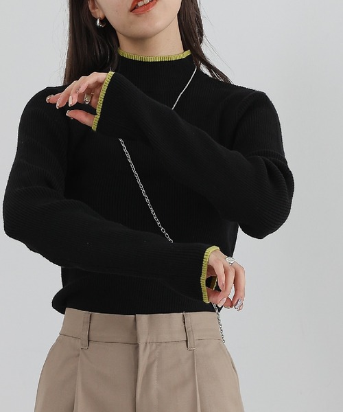 COLONY 2139（コロニートゥーワンスリーナイン）の「PBT配色ラインハイネックリブニット（ニット/セーター・レディース・サックスブルー/グレー/オレンジ/ベージュ/ライトグリーン/アイボリー/ブラック/ブルー・FREE）」の9枚目の写真