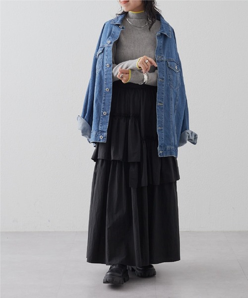 COLONY 2139（コロニートゥーワンスリーナイン）の「PBT配色ラインハイネックリブニット（ニット/セーター・レディース・サックスブルー/グレー/オレンジ/ベージュ/ライトグリーン/アイボリー/ブラック/ブルー・FREE）」の22枚目の写真