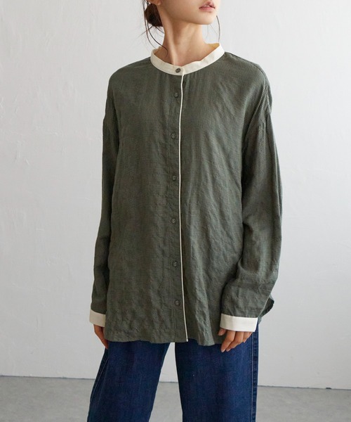 LBC(エルビーシー)の「クレリックパイピングシャツ(シャツ/ブラウス・レディース・グリーン/ブラック/ネイビー・M/L)」の7枚目の写真
