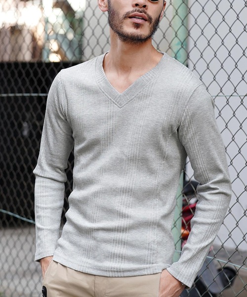 セール】Vネック ロンT テレコリブ長袖Tシャツ（Tシャツ/カットソー