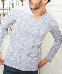 Vネック ロンT テレコリブ長袖Tシャツ