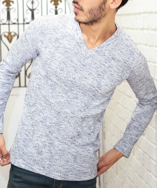 jiggys shop(ジギーズショップ)の「Vネック ロンT テレコリブ長袖Tシャツ(Tシャツ/カットソー・メンズ・ホワイト/レッド系その他2/レッド系その他/ブルー系その他2/ブルー系その他/ブラック系その他/杢グレー/ブラック・MEDIUM/LARGE/X-LARGE)」の5枚目の写真