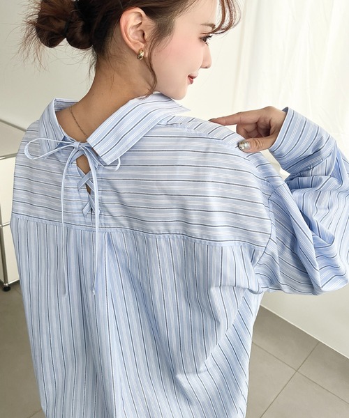 moment+(モーメントプラス)の「マルチストライプ後ろ編み上げ長袖シャツ(シャツ/ブラウス・レディース・サックスブルー/イエロー/ピンク・M/L)」の12枚目の写真