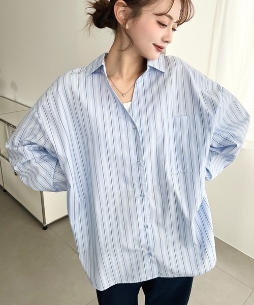 moment+(モーメントプラス)の「マルチストライプ後ろ編み上げ長袖シャツ(シャツ/ブラウス・レディース・サックスブルー/イエロー/ピンク・M/L)」の13枚目の写真