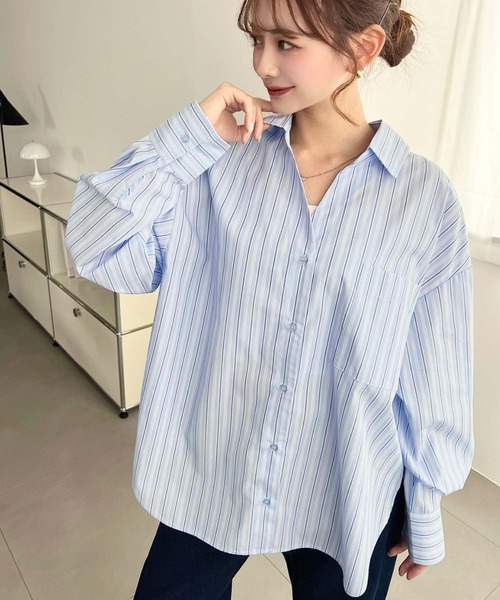 moment+(モーメントプラス)の「マルチストライプ後ろ編み上げ長袖シャツ(シャツ/ブラウス・レディース・サックスブルー/イエロー/ピンク・M/L)」の14枚目の写真