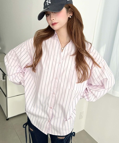 moment+(モーメントプラス)の「マルチストライプ後ろ編み上げ長袖シャツ(シャツ/ブラウス・レディース・サックスブルー/イエロー/ピンク・M/L)」の8枚目の写真