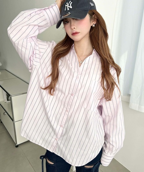 moment+(モーメントプラス)の「マルチストライプ後ろ編み上げ長袖シャツ(シャツ/ブラウス・レディース・サックスブルー/イエロー/ピンク・M/L)」の9枚目の写真