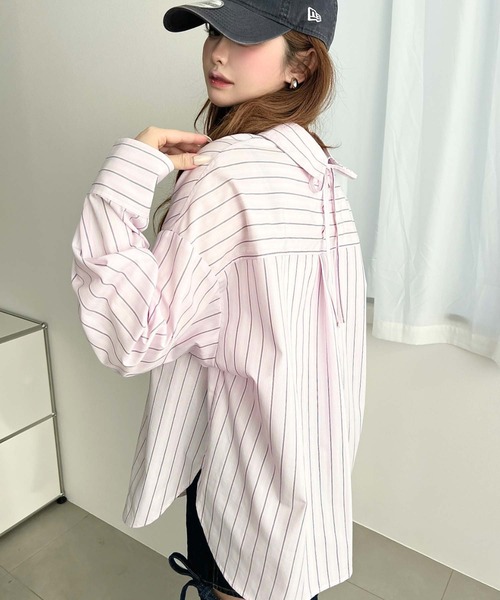 moment+(モーメントプラス)の「マルチストライプ後ろ編み上げ長袖シャツ(シャツ/ブラウス・レディース・サックスブルー/イエロー/ピンク・M/L)」の7枚目の写真