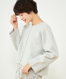 強縮ジップアップカーディガン