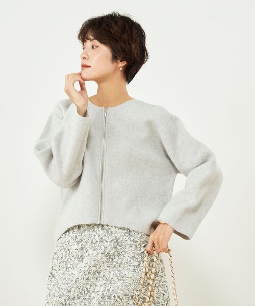NOLLEY’S(ノーリーズ)の「強縮ジップアップカーディガン(カーディガン/ボレロ・レディース・オフホワイト/ライトブルー/ライトグレー・38)」の5枚目の写真
