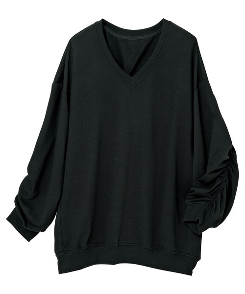 RANAN（ラナン）の「[24AW新色追加]バックギャザーVネックスウェット（Tシャツ/カットソー・レディース・ブラック/グレー/アイボリー/モカ・L/M/LL/S）」の6枚目の写真