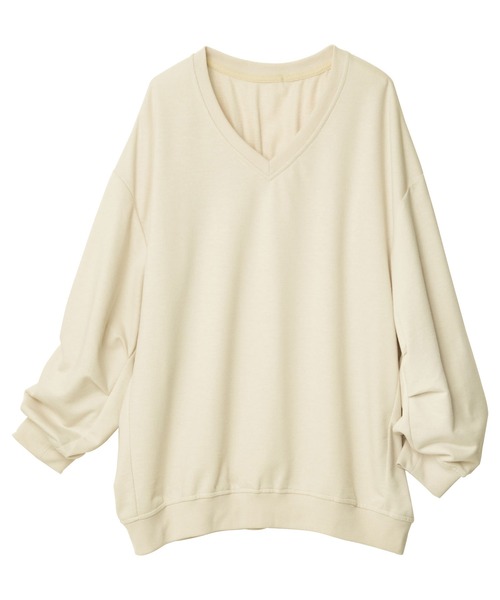 RANAN（ラナン）の「[24AW新色追加]バックギャザーVネックスウェット（Tシャツ/カットソー・レディース・ブラック/グレー/アイボリー/モカ・L/M/LL/S）」の5枚目の写真
