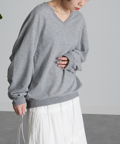 RANAN（ラナン）の「[24AW新色追加]バックギャザーVネックスウェット（Tシャツ/カットソー・レディース・ブラック/グレー/アイボリー/モカ・L/M/LL/S）」の13枚目の写真