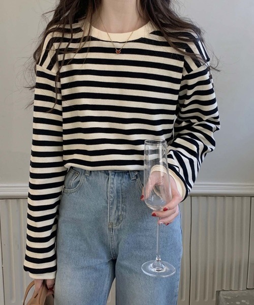 NANEA（ナネア）の「ボーダー　長袖トップス（ニット/セーター・レディース・ベージュ/レッド/グリーン/ブラック・フリー）」の10枚目の写真