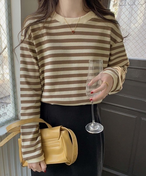 NANEA（ナネア）の「ボーダー　長袖トップス（ニット/セーター・レディース・ベージュ/レッド/グリーン/ブラック・フリー）」の5枚目の写真