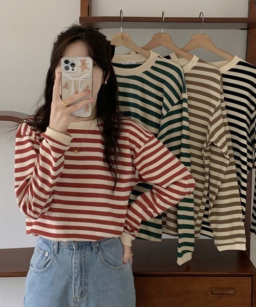 NANEA（ナネア）の「ボーダー　長袖トップス（ニット/セーター・レディース・ベージュ/レッド/グリーン/ブラック・フリー）」の7枚目の写真