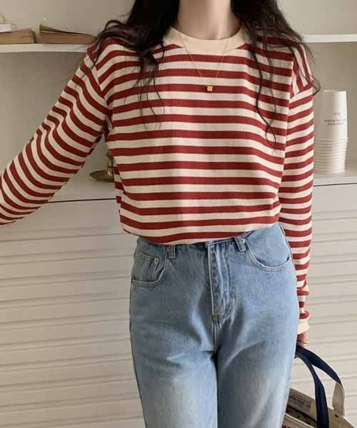 NANEA（ナネア）の「ボーダー　長袖トップス（ニット/セーター・レディース・ベージュ/レッド/グリーン/ブラック・フリー）」の19枚目の写真