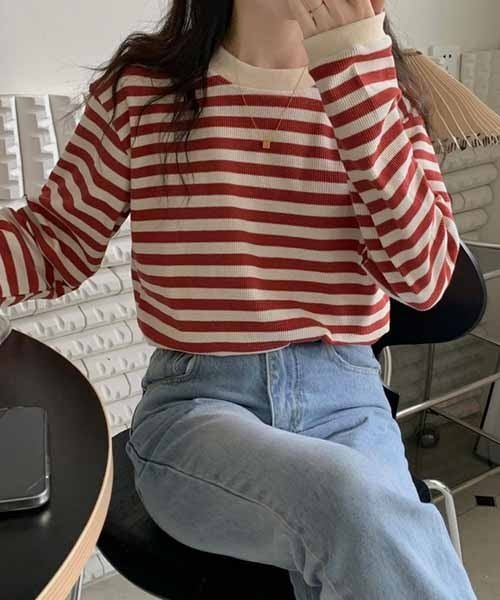 NANEA（ナネア）の「ボーダー　長袖トップス（ニット/セーター・レディース・ベージュ/レッド/グリーン/ブラック・フリー）」の20枚目の写真