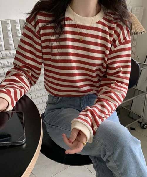 NANEA（ナネア）の「ボーダー　長袖トップス（ニット/セーター・レディース・ベージュ/レッド/グリーン/ブラック・フリー）」の22枚目の写真