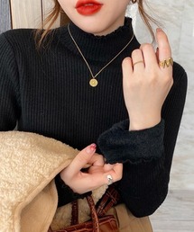 ふわもち 裏起毛 メローデザイン リブニット ハイネック ニット