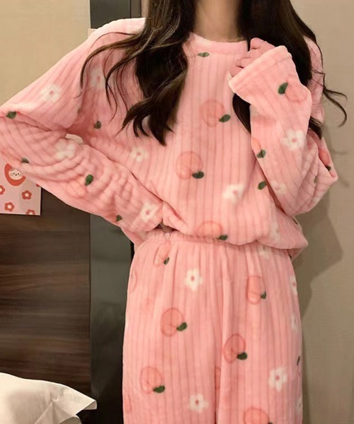 Miniministore（ミニミニストア）の「フリースパジャマ 上下セット レディース（ルームウェア/パジャマ・レディース・ピンク/アイボリー/ホワイト/ブルー・フリー）」の4枚目の写真