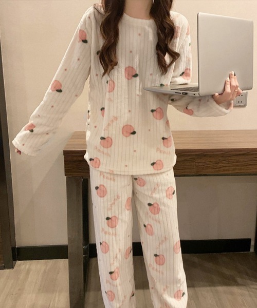 Miniministore（ミニミニストア）の「フリースパジャマ 上下セット レディース（ルームウェア/パジャマ・レディース・ピンク/アイボリー/ホワイト/ブルー・フリー）」の7枚目の写真