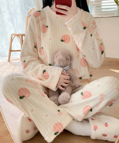 Miniministore（ミニミニストア）の「フリースパジャマ 上下セット レディース（ルームウェア/パジャマ・レディース・ピンク/アイボリー/ホワイト/ブルー・フリー）」の8枚目の写真
