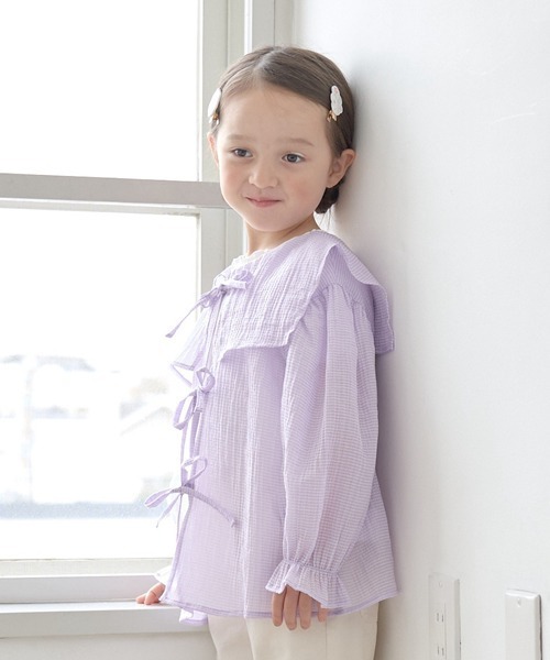 Lycee mine（リセマイン）の「セーラーカラー前後2wayオーバーサイズブラウス（シャツ/ブラウス・キッズ・ラベンダー/ミント/ブルーグレー/ブラック/オフホワイト/クリーム・110cm/100cm/130cm/120cm/140cm/150cm）」の6枚目の写真