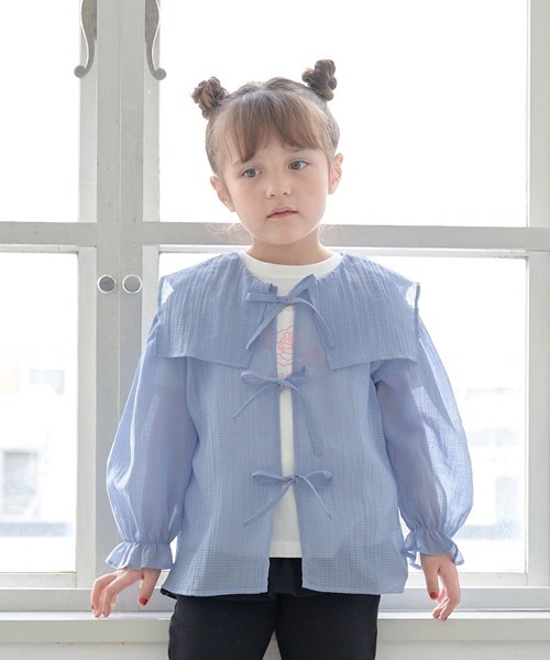 Lycee mine（リセマイン）の「セーラーカラー前後2wayオーバーサイズブラウス（シャツ/ブラウス・キッズ・ラベンダー/ミント/ブルーグレー/ブラック/オフホワイト/クリーム・110cm/100cm/130cm/120cm/140cm/150cm）」の4枚目の写真