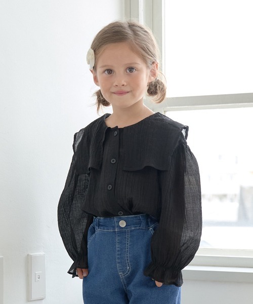 Lycee mine（リセマイン）の「セーラーカラー前後2wayオーバーサイズブラウス（シャツ/ブラウス・キッズ・ラベンダー/ミント/ブルーグレー/ブラック/オフホワイト/クリーム・110cm/100cm/130cm/120cm/140cm/150cm）」の3枚目の写真