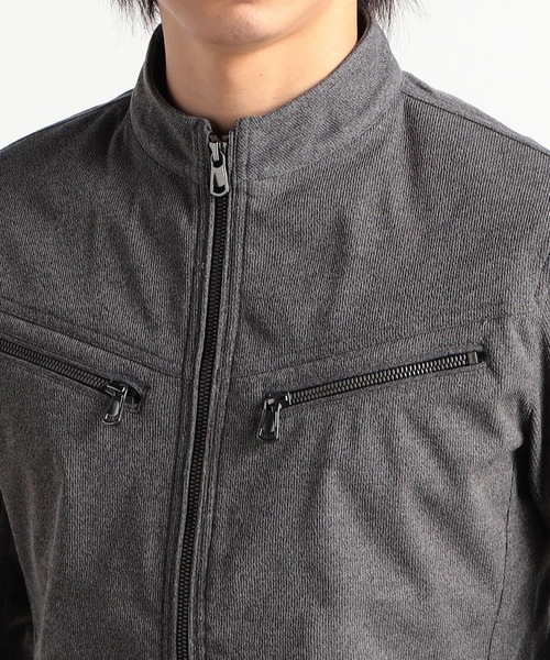 HIDEAWAYS NICOLE（ハイダウェイニコル）の「クリスピージャカードジャージーブルゾン（ライダースジャケット・メンズ・チャコールグレー/ライトグレー・MEDIUM/LARGE/X-LARGE）」の7枚目の写真