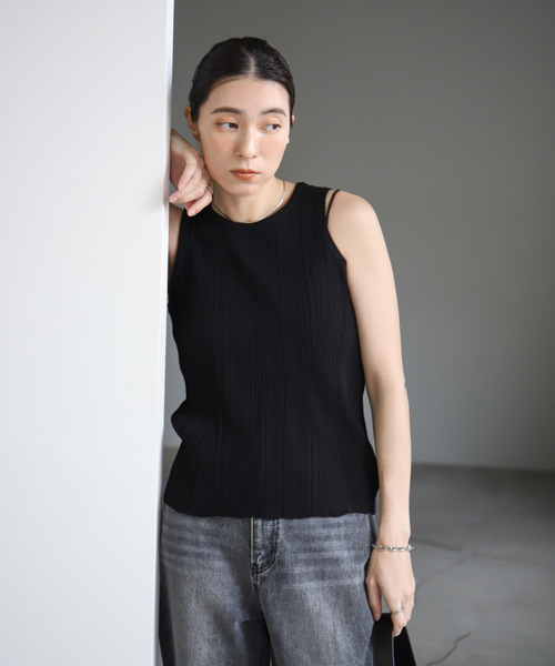 select MOCA(セレクトモカ)の「ランダムリブノースリーブニット(ニット/セーター・レディース・ブラック/ダークベージュ/グレー・FREE)」の19枚目の写真