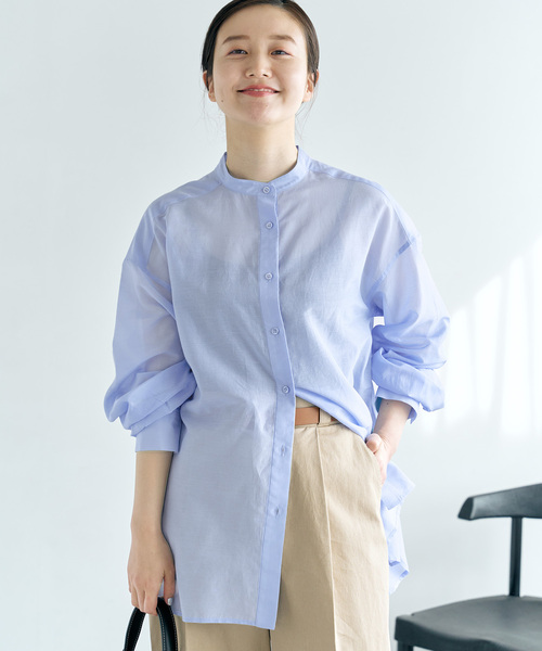 IENA（イエナ）の「コットンシルクバックギャザーシャツ（シャツ/ブラウス・レディース・ホワイト/ピンク/エメラルドブルー・36/38）」の3枚目の写真