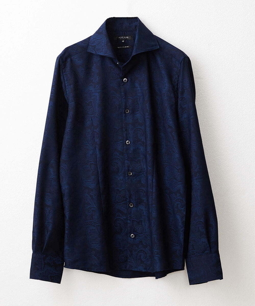 MICHEL KLEIN HOMME (ミッシェルクランオム)の「《日本製》ペイズリー柄ジャガードシャツ(シャツ/ブラウス・メンズ・ネイビー/グレー・MEDIUM/LARGE/X-LARGE)」の2枚目の写真