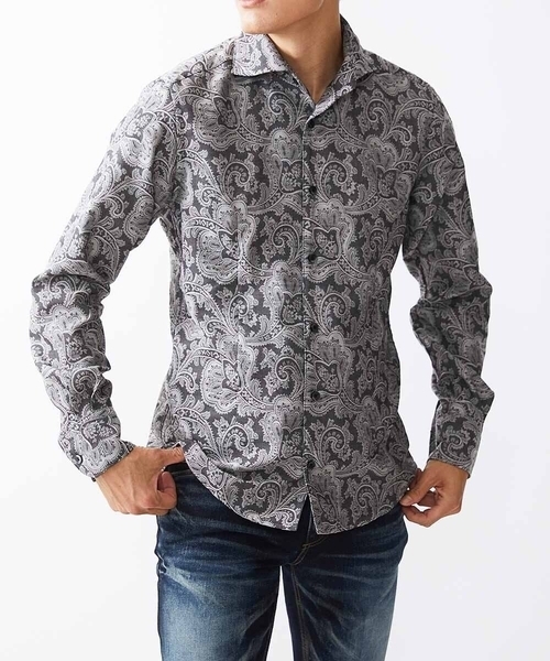 MICHEL KLEIN HOMME (ミッシェルクランオム)の「《日本製》ペイズリー柄ジャガードシャツ(シャツ/ブラウス・メンズ・ネイビー/グレー・MEDIUM/LARGE/X-LARGE)」の1枚目の写真