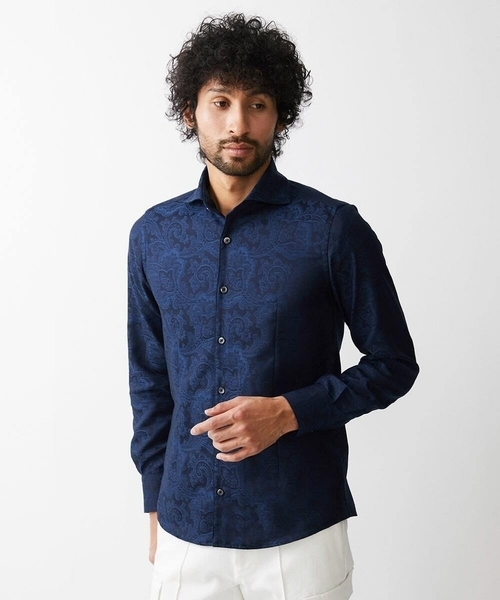 MICHEL KLEIN HOMME (ミッシェルクランオム)の「《日本製》ペイズリー柄ジャガードシャツ(シャツ/ブラウス・メンズ・ネイビー/グレー・MEDIUM/LARGE/X-LARGE)」の7枚目の写真