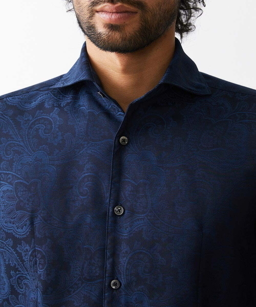 MICHEL KLEIN HOMME (ミッシェルクランオム)の「《日本製》ペイズリー柄ジャガードシャツ(シャツ/ブラウス・メンズ・ネイビー/グレー・MEDIUM/LARGE/X-LARGE)」の6枚目の写真