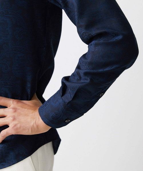 MICHEL KLEIN HOMME (ミッシェルクランオム)の「《日本製》ペイズリー柄ジャガードシャツ(シャツ/ブラウス・メンズ・ネイビー/グレー・MEDIUM/LARGE/X-LARGE)」の3枚目の写真