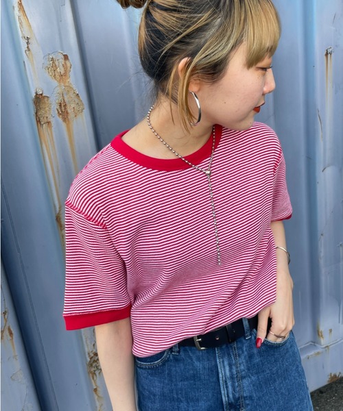 Healthknit（ヘルスニット）の「[HEALTHKNIT/ヘルスニット] 別注 クルーネック ワッフル ショートスリーブカットソー（Tシャツ/カットソー・レディース・ホワイト/グリーン/レッド/ブラック・F）」の4枚目の写真